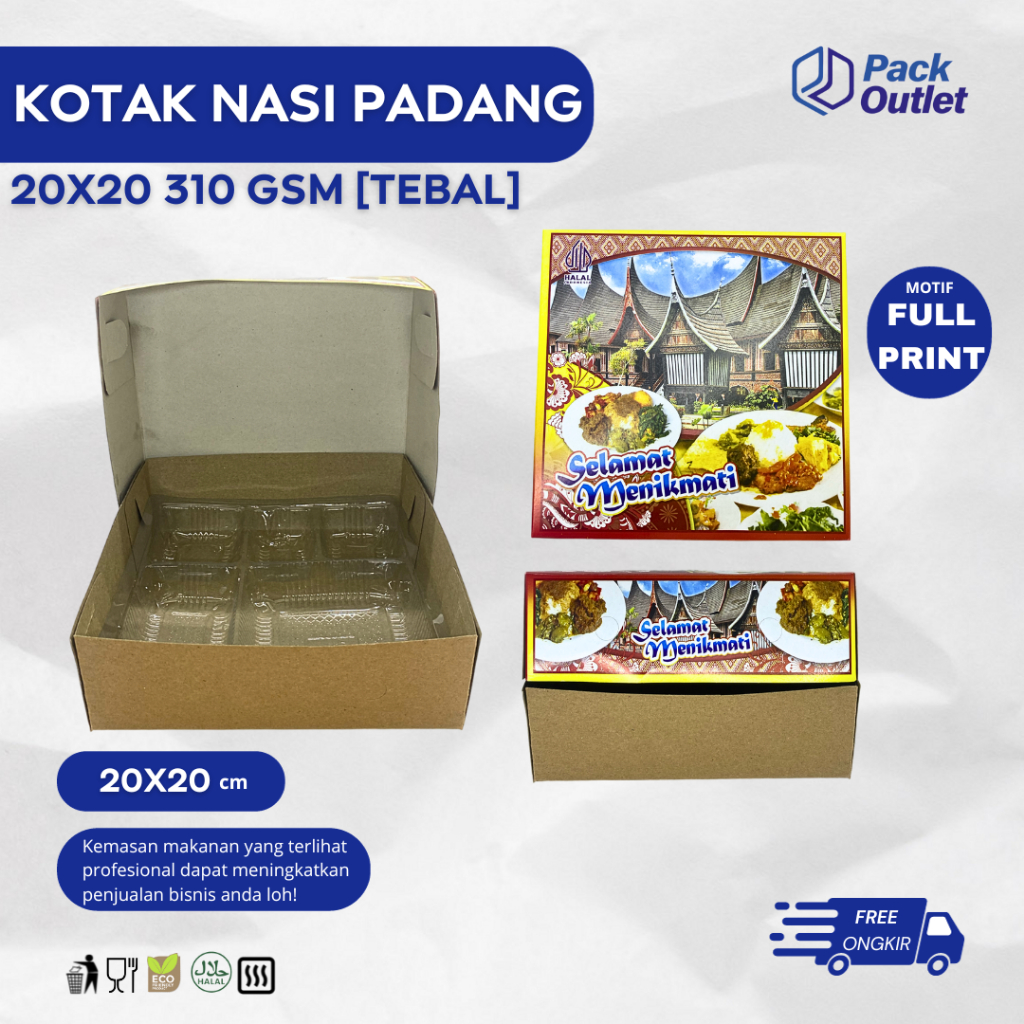 KOTAK NASI PADANG 20x20cm Nasi Box Padang Minang Tebal 310gr / Box Nasi / Kotak Makan Catering