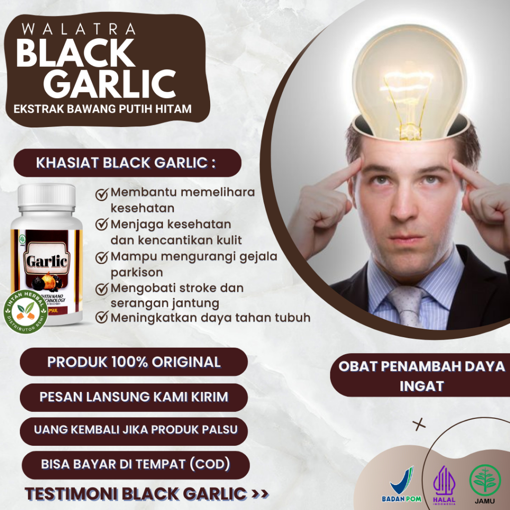 Black Garlic 100% Original - Obat Penambah Daya Ingat, Alzheimer, Penyakit Sering Lupa, Amnesia, Men