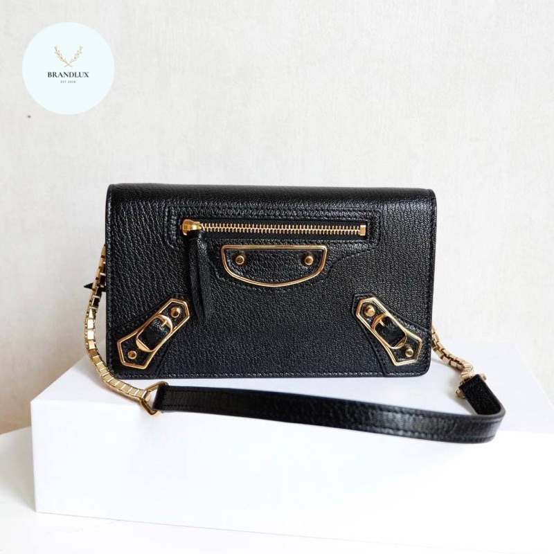 Balenciaga WOC wallet on chain metallic edge in Black GHW