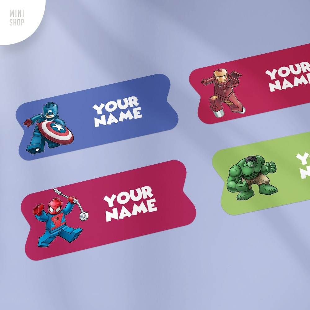 

Stiker Nama Custom Waterproof Lego Avengers ( Iro Man Captain America Hulk Thor Black Panther Spiderman ) LBA