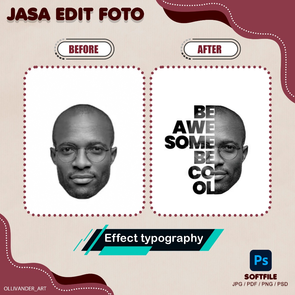 Jasa edit foto efek typography profesional photoshop