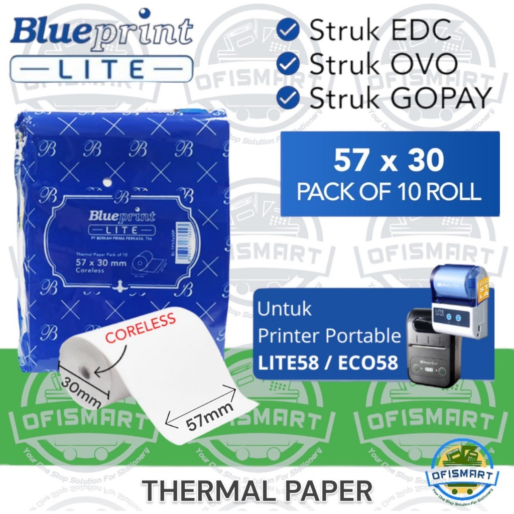 

Blueprint Thermal Paper Struk Kasir 57x30mm | @1Pack=10Rol
