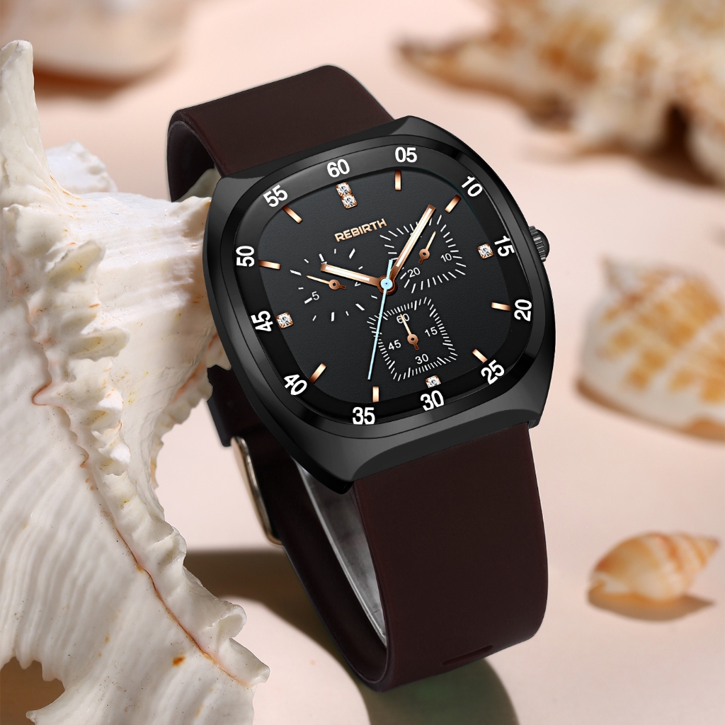 REBIRTH Jam Tangan Wanita Anti Air Original Kasual Mode Tali Silikon Jam Tangan Cewek Korea-3