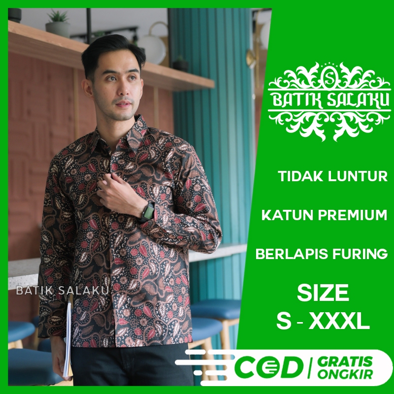 Kemeja Batik Pria Lengan Panjang 04 Baju BATIK SALAKU Premium Cocok Untuk Pesta Kantor Kondangan Lam