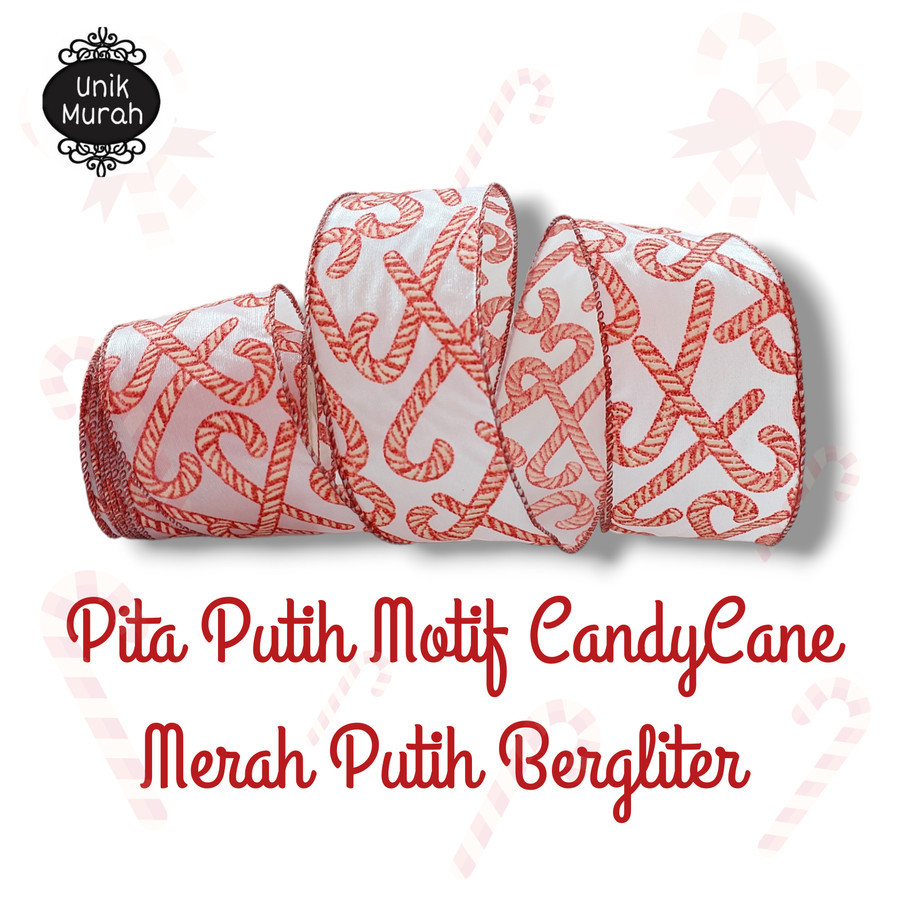 

Pita Putih Motif Candy Cane Merah Putih Berglitter 1's