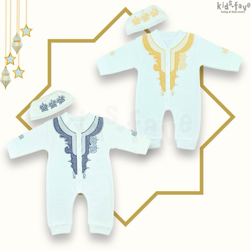 Kidsfave • Baju Koko Muslim Bayi Laki 0-1 Tahun / Romper Panjang Koko Bordir / Koko Baju Bayi Anak L