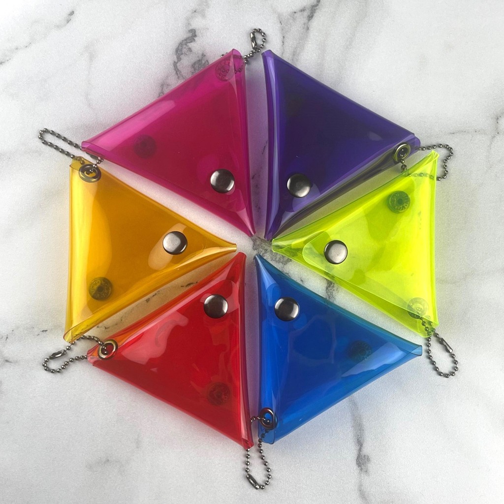 Dompet koin unik mika PVC jelly transparan gantungan kunci segitiga tassel