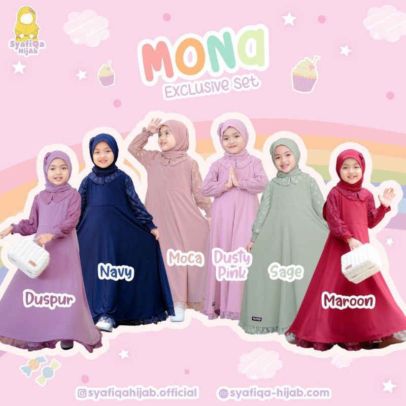 Gamis Set Bayi dan Anak Syafiqa Series Gamis Mona 3in1 NB-10 Tahun