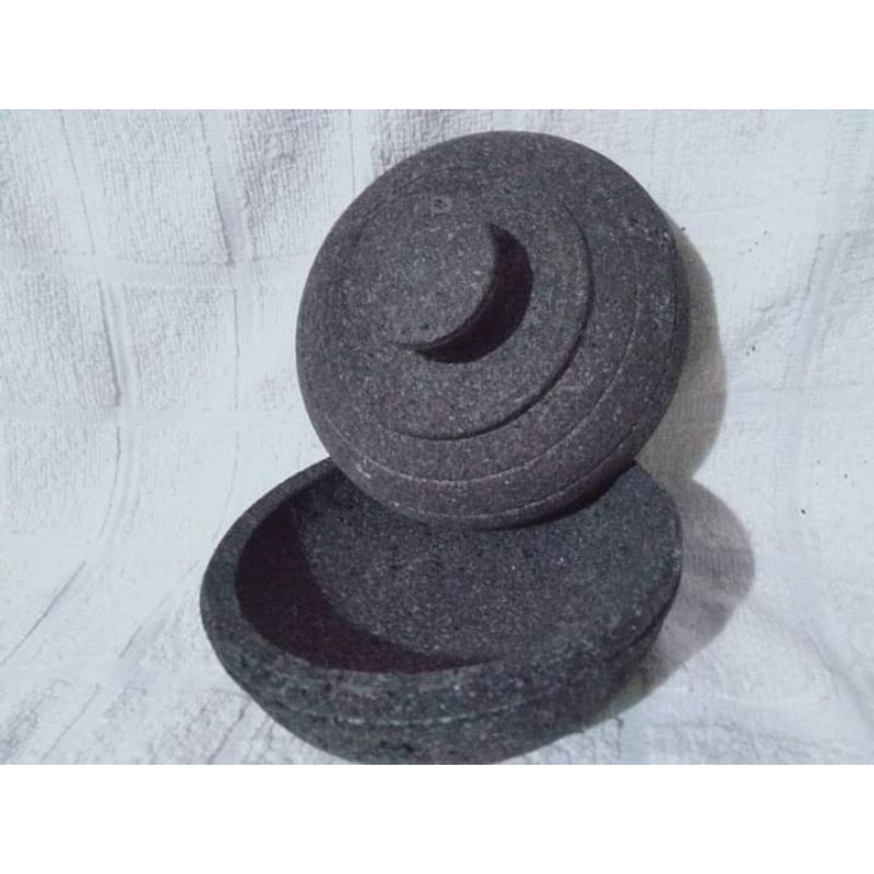 Cobek tutup batu asli ukuran ( satu set sama ulekan)