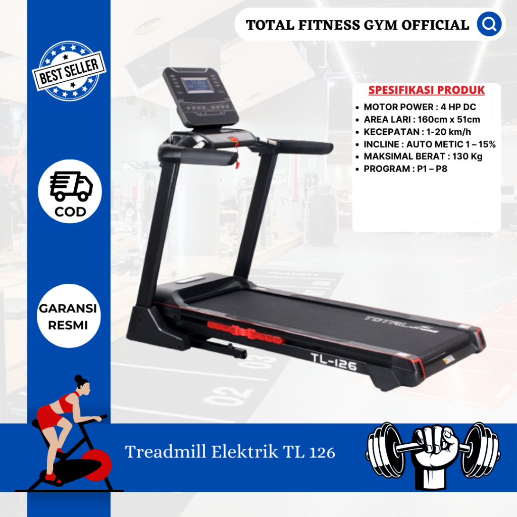 treadmill-treadmill elektrik tl 126 -tredmill tl 126-treatmill alat olahraga-treadmill lipat tl126