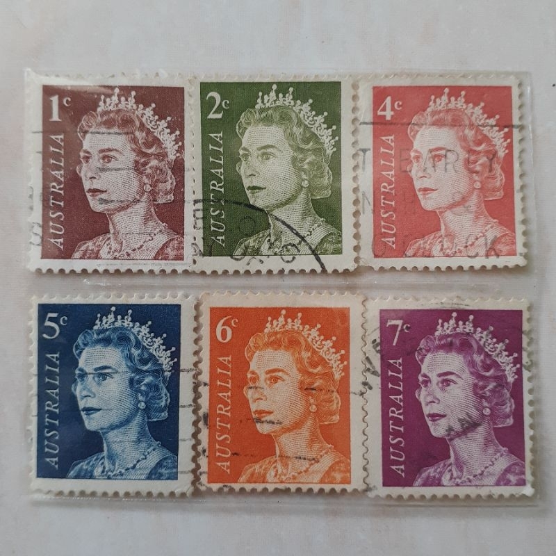 

(A) Perangko Australia Queen Elizabeth II (Decimal Definitivies) Tahun 1967 set 6pcs