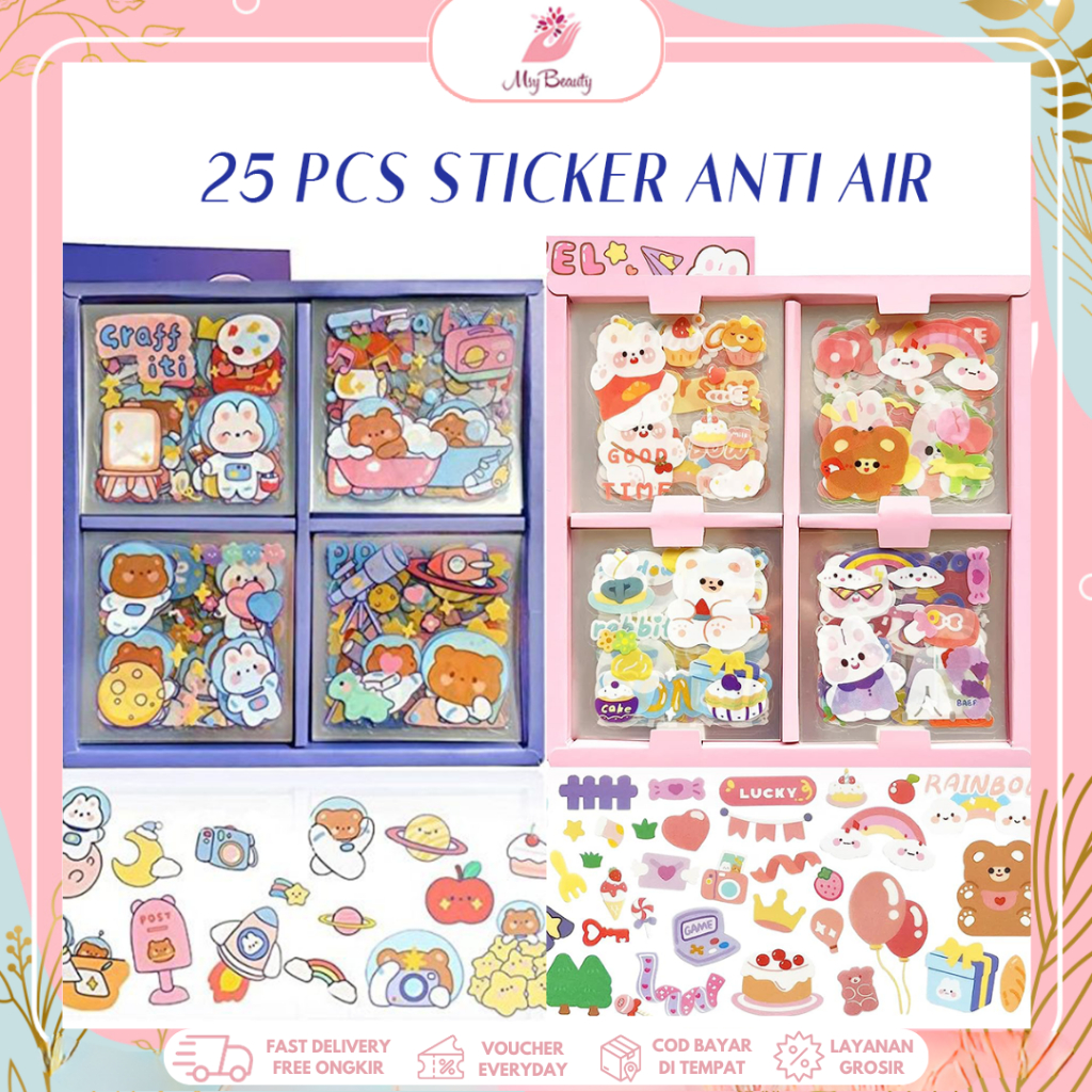 

MSY 25Pcs/4Pcs Stiker Book Kartun Princess/Stiker Motif Laser Kartun Untuk Dekorasi Diary Aesthetic/ Anti Air Untuk Dekorasi Import