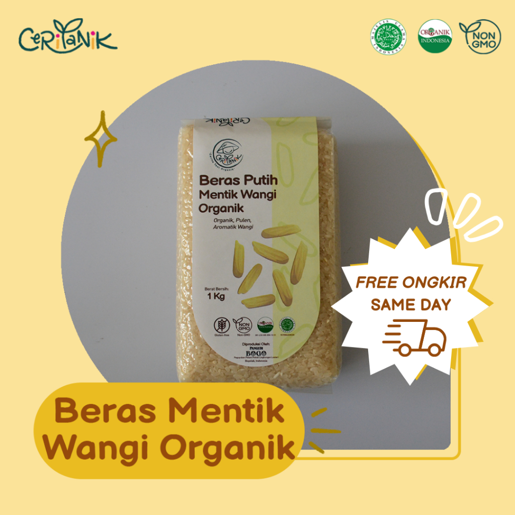 

Beras Mentik Wangi Organik Aromatik Vacuum 1 kg - Ceritanik - Organic White Rice Mentik Wangi - Beras Organik Murah - Beras Organik Sehat - Beras Organik Premium