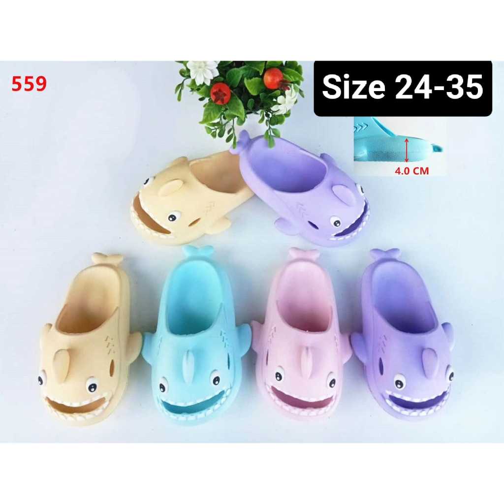 Sandal Selop anak motif ikan Hiu Paus sendal Karet model terbaru  Baby shark Hilos 2339
