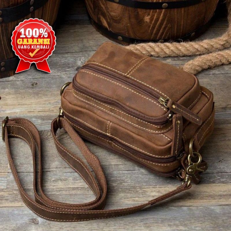 TAS SELEMPANG PRIA KULIT ASLI / TAS PINGGANG PRIA / TAS PRIA ASLI KULIT