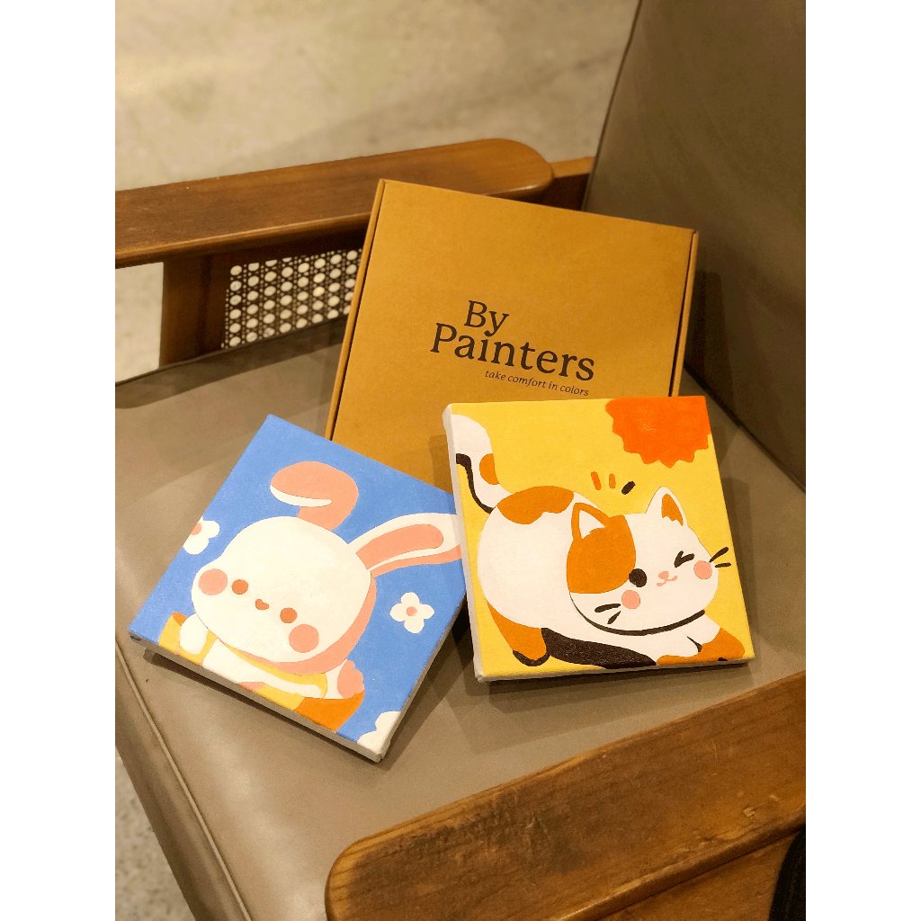 

Paint By Number [Bunnie & Kitten] | ByPainters | 20x20cm Canvas | Painting Kit