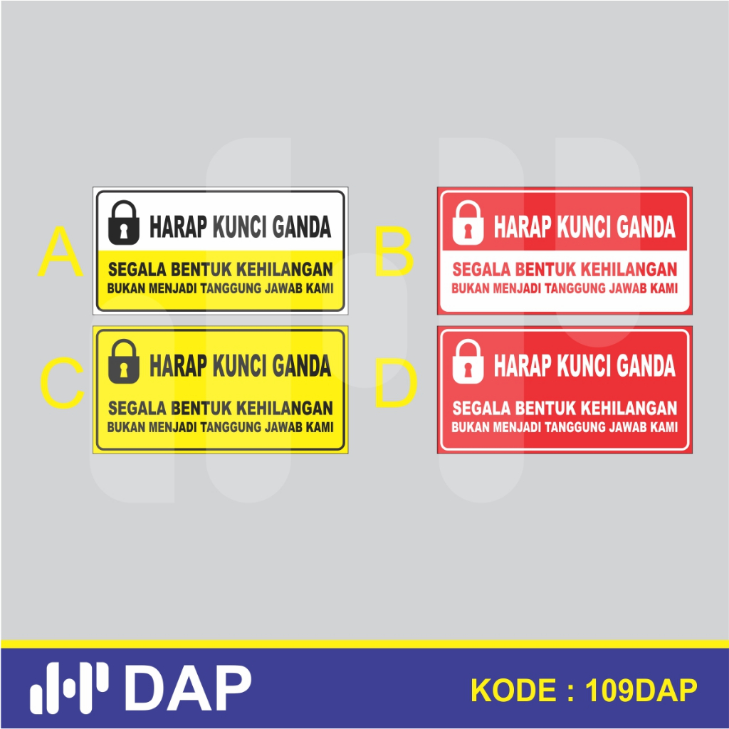 

109 - STIKER HARAP KUNCI GANDA - 30 x 15 CM - VYNIL - TERBAIK