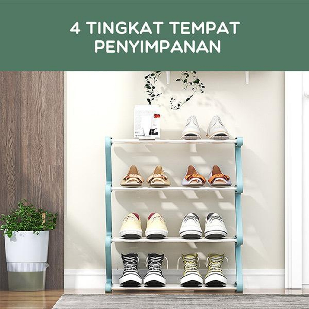 Rak Susun Bonbox Sepatu 4 Layer 4 Susun Kuat Kokoh Anti Leyot Anti Karat Shoe Rack Sandal Holder Rak Sepatu Lipat Serbaguna