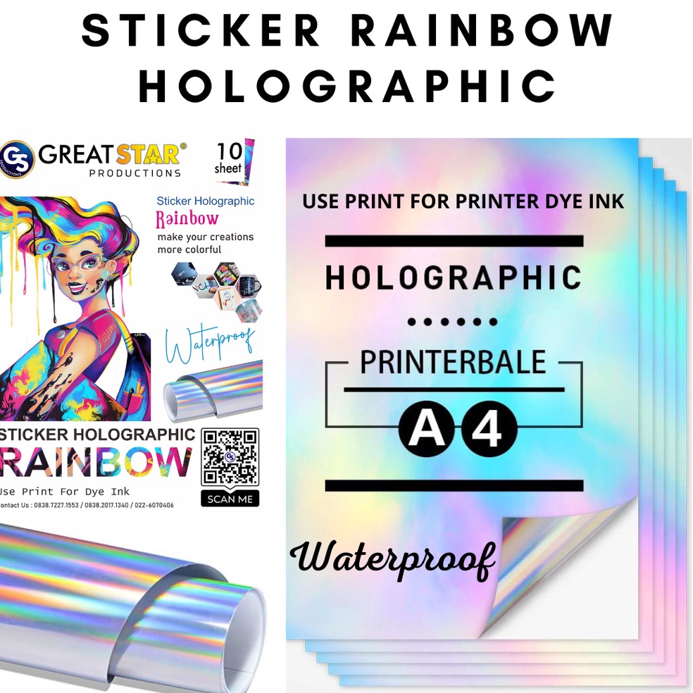 

[ΩK52&] STICKER RAINBOW HOLOGRAFIC WATER PROFF A4/10 LEMBAR Just Now