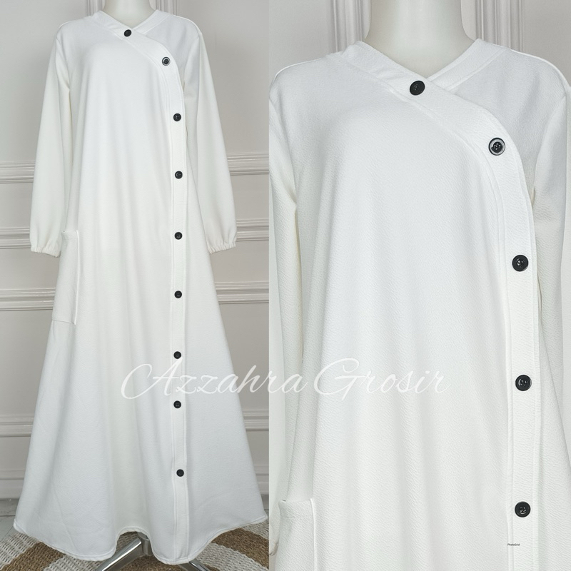 AM - ANZANA Maxy Gamis Wanita Muslim Lemon Skin Milano Melar-Putih (BW)