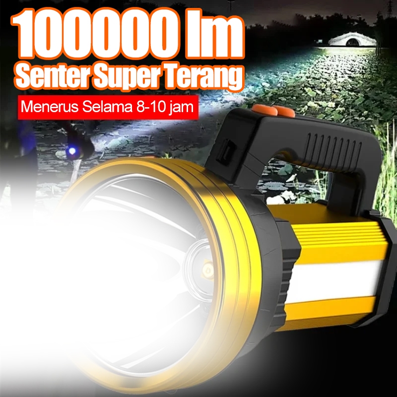 Anbolt Senter LED Super Terang 100000lm Multifungsi Tahan Air Senter Jarak Jauh Tahan Lama USB Recha