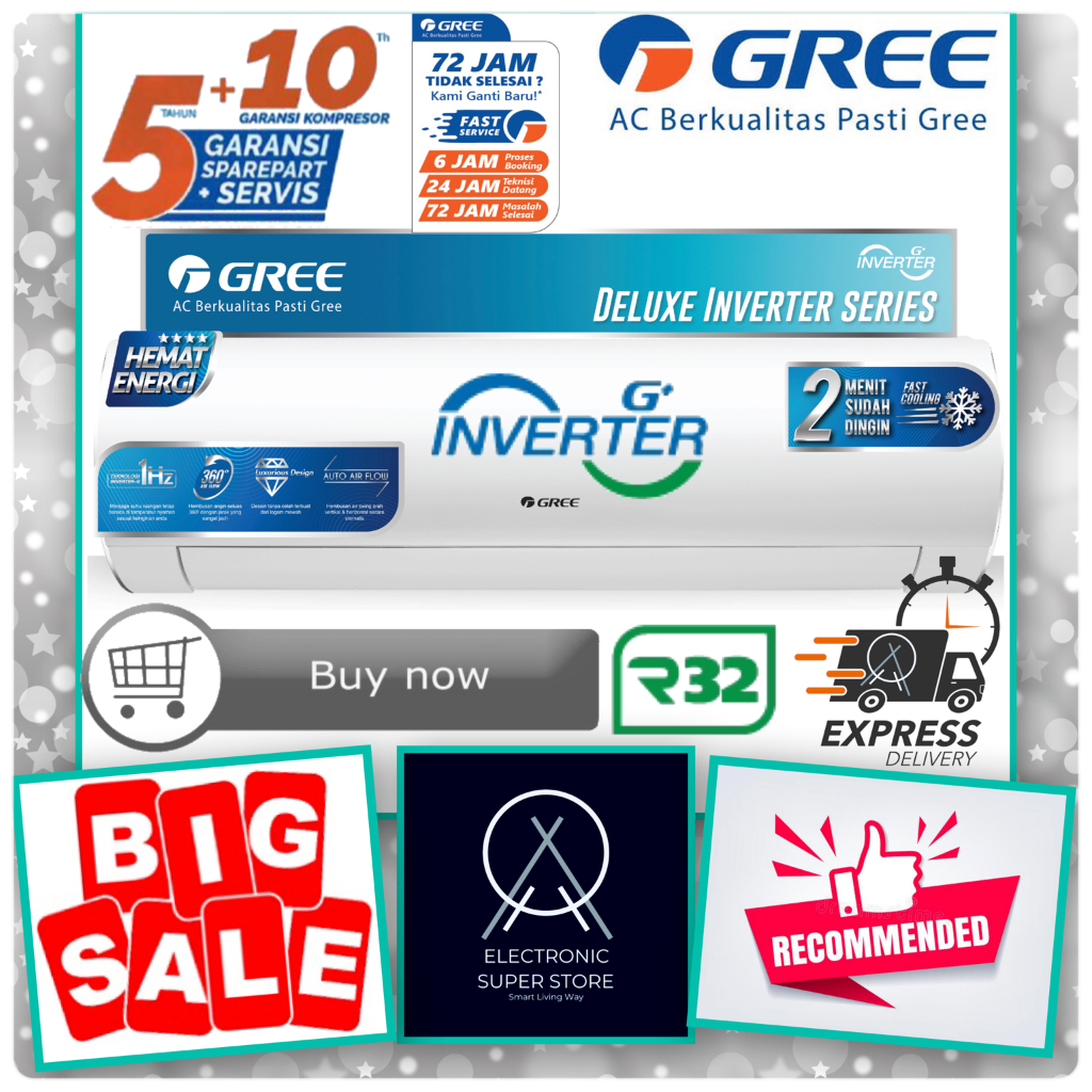 AC GREE GWC-12F5S GWC12F5S 12F5S INVERTER LOW WATT 1.5 PK TURBO COOLING LOW WATT AC GREE 1.5PK