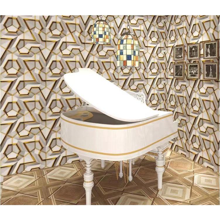 WALLPAPER DINDING MOTIF BATAKO HITAM ABU KUNING 45cm x 7/8m