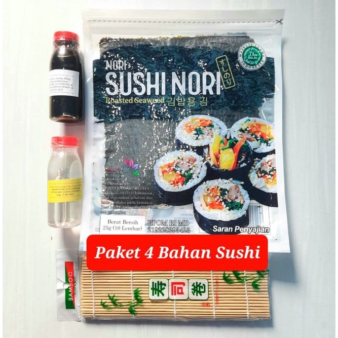 

Grosir Paket 4 bahan sushi isi nori rumput laut bambu cuka shoyu halal bahan sushi bento kimbap murah penggulung sushi Pasti Murah