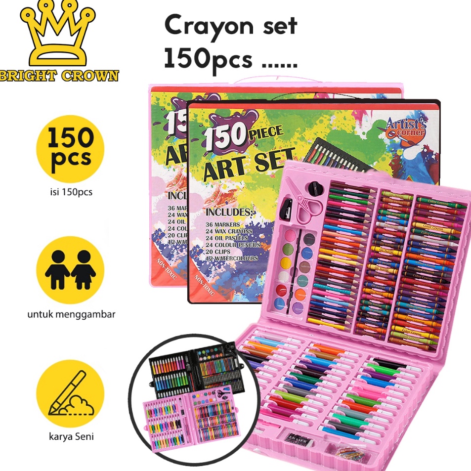 

[KODE KAMSB] Bright Crown Pensil Warna Crayon set isi 150 pcs Crayon Mewarnai (Alat Menggambar atau Mewarnai)