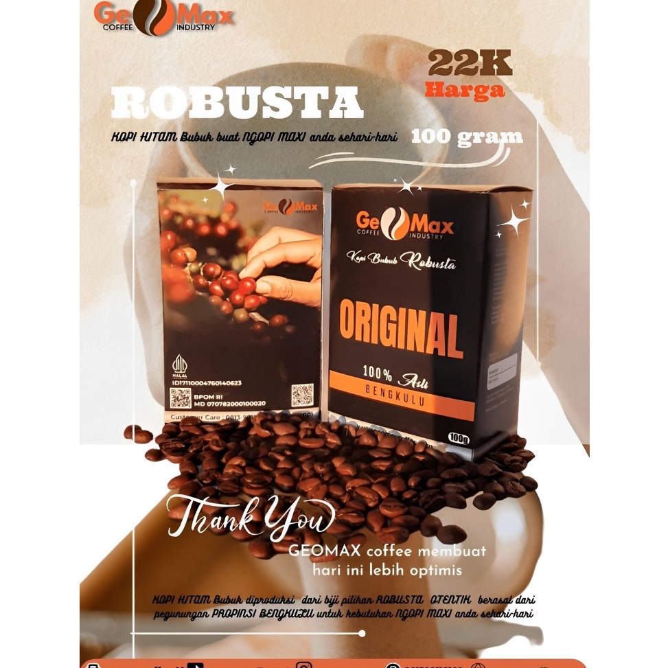 

[KODE HIFBP] Kopi Hitam Robusta ORIGINAL GEOMAX COFFEE 100gram