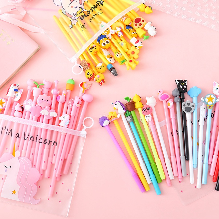 

Ready ELFYDO HL0078 Pena Set Karakter Cartoon Isi 20 Pcs Plus Pouch Transparant Pulpen Set