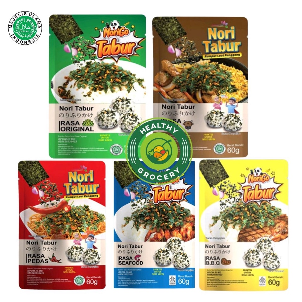 

[℗A76>] Norigo Tabur Nori Tabur BBQ / Original / Pedas / Sapi / Seafood 60gr JAVA SUPER FOOD RUMPUT LAUT TABUR Stock Ada
