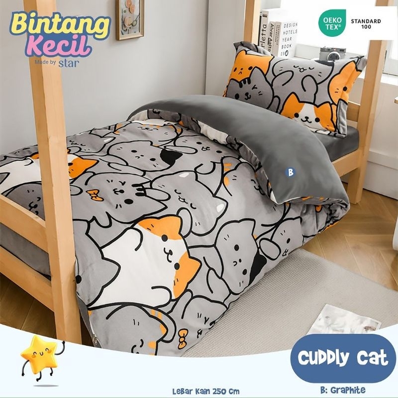 Katun Lokal Original Grade 1 kain Sprei meteran bahan Star Deluxe motif Cuddly Cat