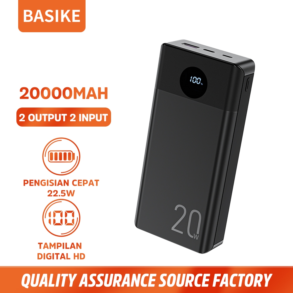 BASIKE Powerbank Fast Charging 20000 30000mah 22.5W Type C USB LCD Mini Murah asli with kabel data