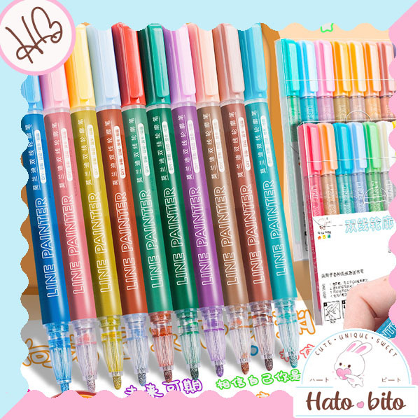

1 set isi 8 pcs spidol line painter metallic shining outline spidol trending HB1592