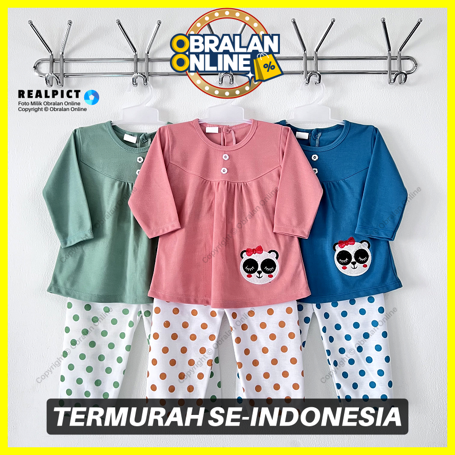 [SPY-RF126] OBRALAN ONLINE, Setelan Baju Bayi 3-18 Bulan, RED FOREST Polkadot Panda Bordir, Kancing 