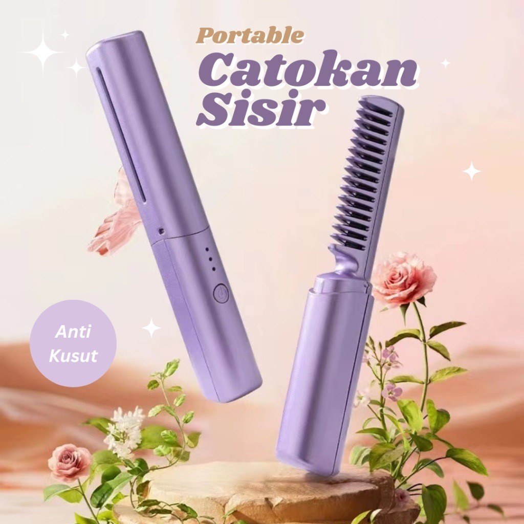 JE.ID Sisir Pelurus Rambut Tanpa Kabel Catokan Pelurus Rambut Sisir Catokan Pelurus Curly Rambut 2in1 Catokan Rambut Sisir Rambut Anti Kusut Catokan Mini Catokan Pelurus Rambut Tahan Lama Sisir Pelurus Straight Comb Hair Stlylist