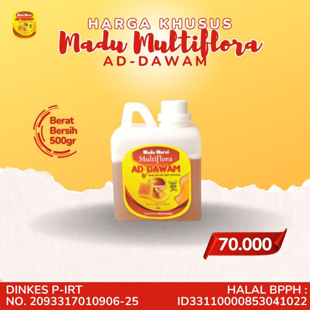 

Madu Multiflora Ad-dawam 500 gr (harga spesial)