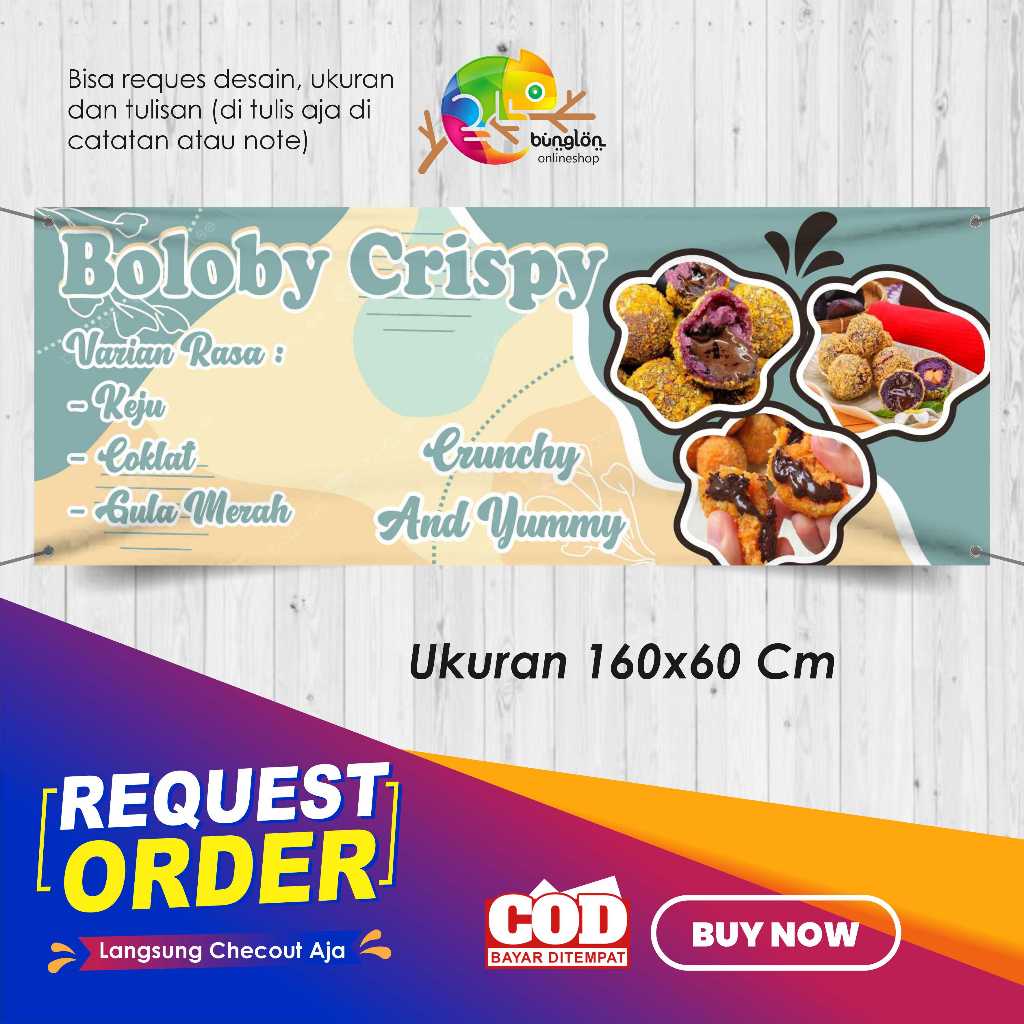 Spanduk Banner 160x60 Boloby Bola Ubi Lumer Custom Desain