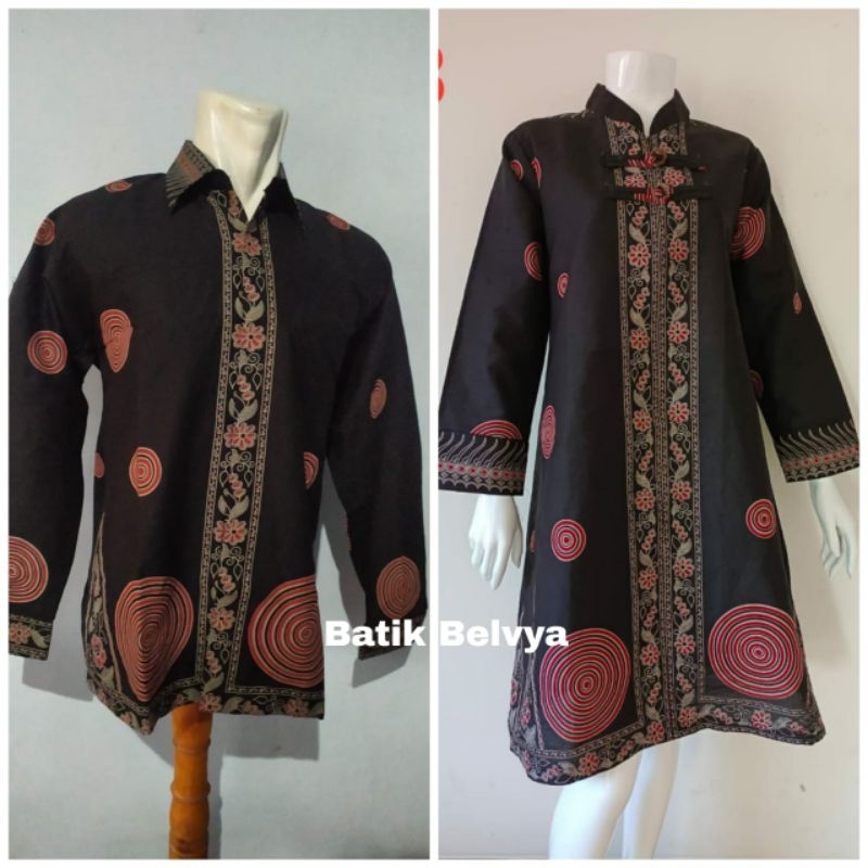 Set pakaian couple batik nafisah full furing kemeja batik solo tunik dress batik sragen bahan katun 