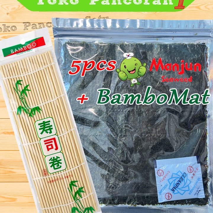 

[KODE PRODUK FNCAN4388] MANJUN Nori Sushi Halal 5 lembar /Yakinori Import Kimbab/ Gimbab / Lembar Rumput Laut/Bamboo mat