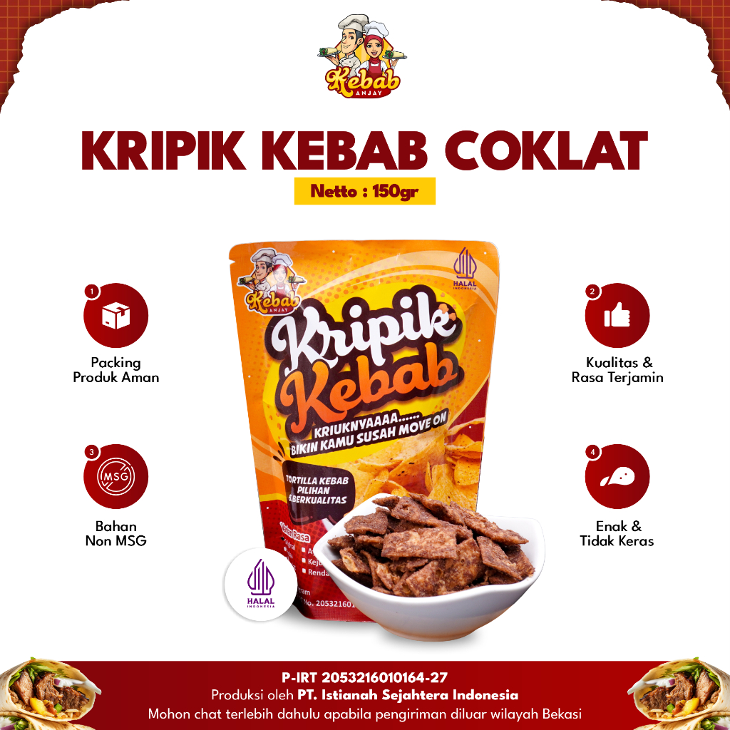 

Keripik Kebab Anjay Kribab 150gr Kripik Kulit Kebab Rasa Cokelat Coklat Cemilan Renyah Non MSG Halal