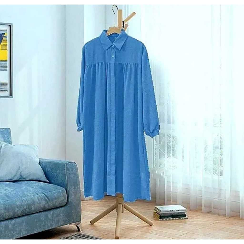 Murah Long Dress Tunik Azkia Polos Full Kancing Jumbo / Atasan Wanita Muslimah