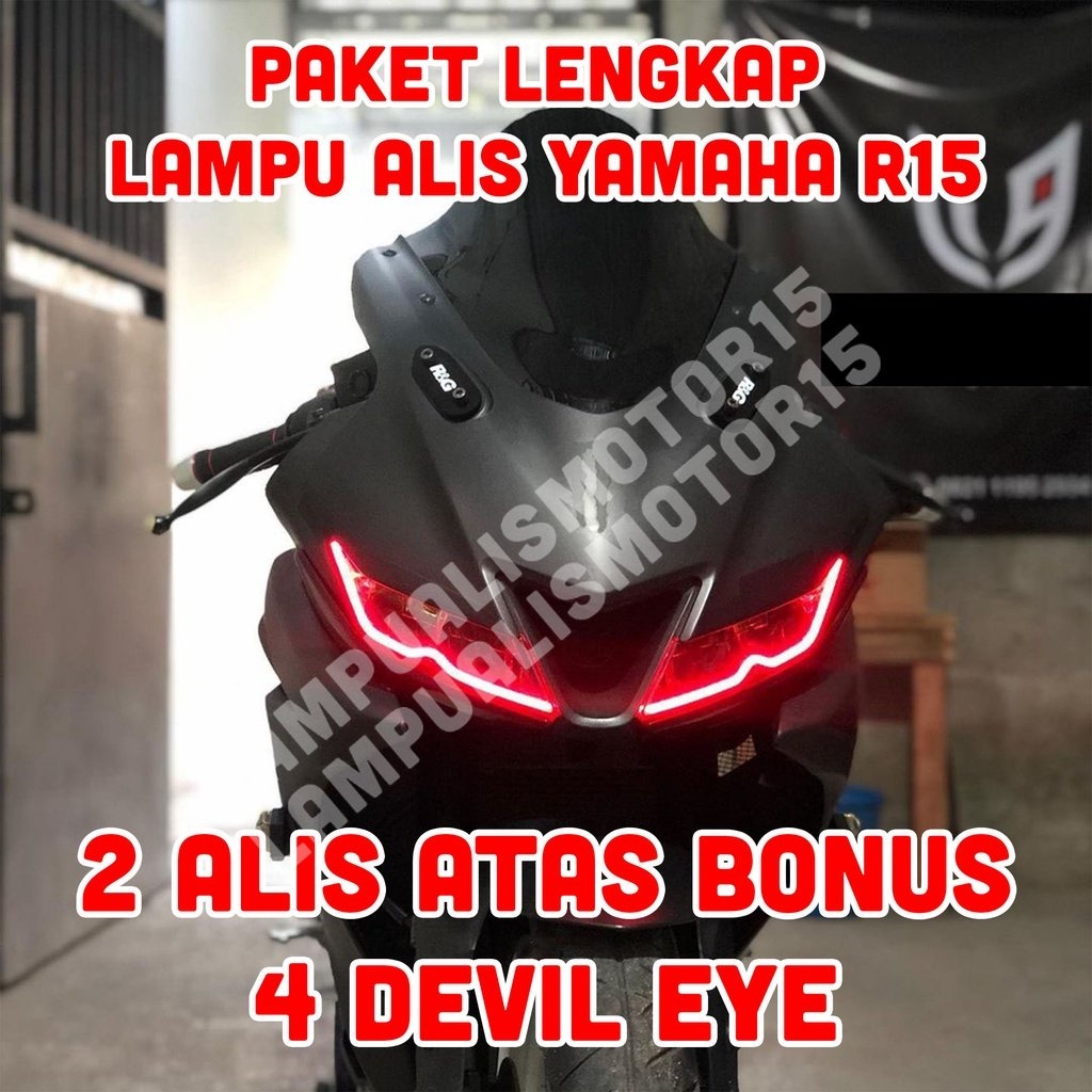 PAKET LAMPU ALIS R15 BONUS DEVIL EYE /LED ALIS DRL YAMAHA R15 V3 GRATIS DEMON EYES - LAMPU LED ALIS 