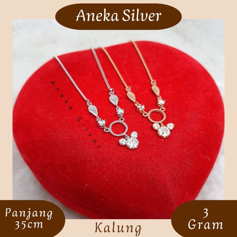Kalung Anak Mickey Bulat 35 cm, Sepuh Emas Putih Kuning, Perak 925