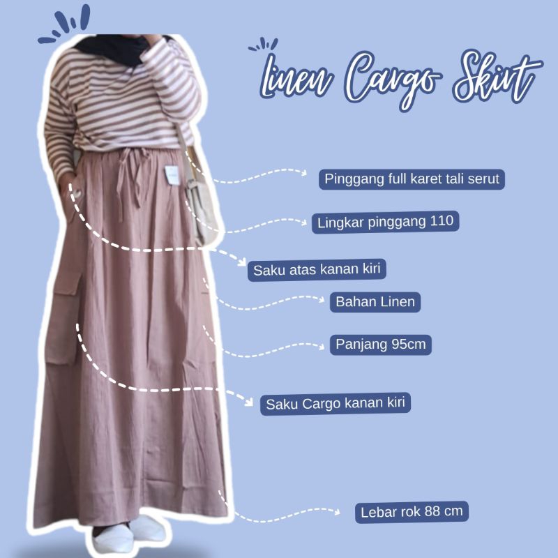 RAISYA ROK PANJANG WANITA KARGO BASIC KATUN ROK LINEN PREMIUM CARGO SKIRT JUMBO L XL XXL