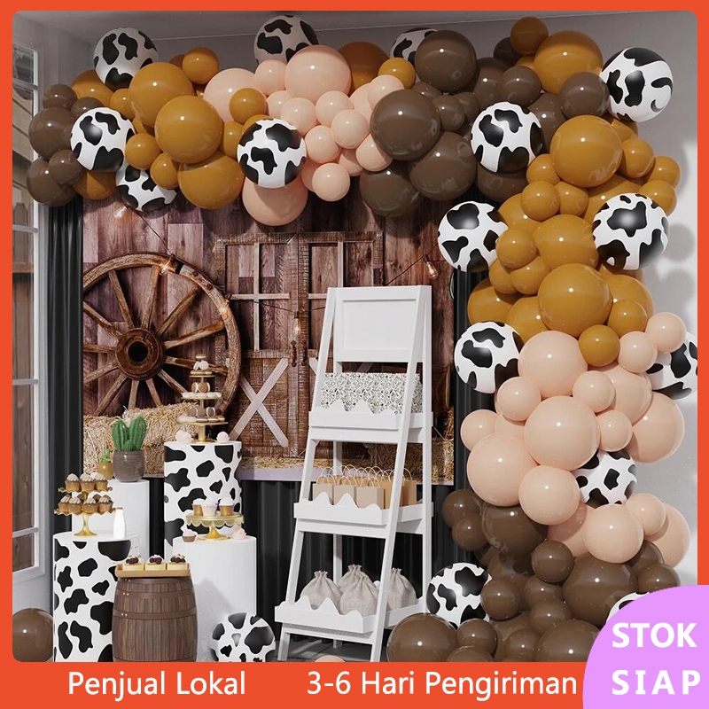127 Pcs Butir Susu Koboi Barat Koboi Coklat Sapi Balon Balon Balon Lengkungan Set Dekorasi Pesta Spa