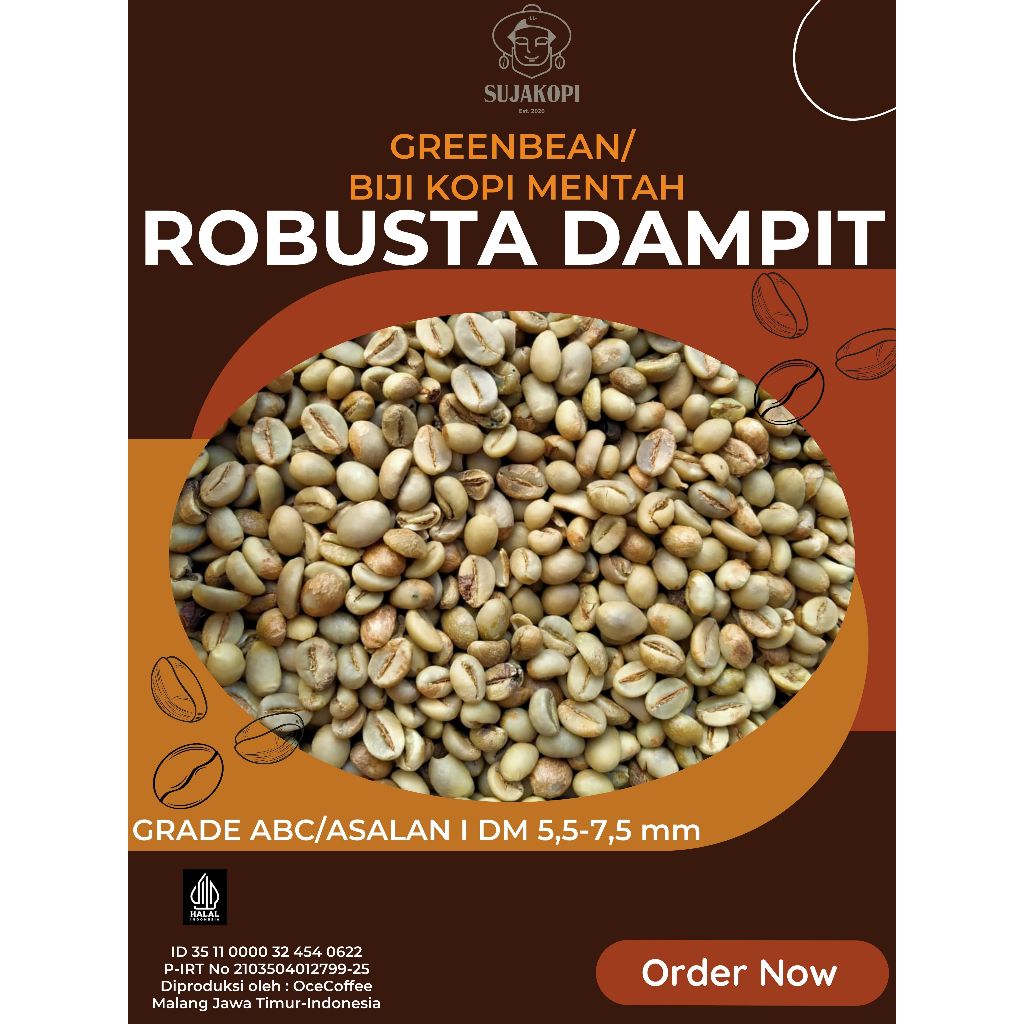 

1kg Kopi Robusta Dampit greenbean biji kopi mentah asalan non sortir dm 5,5-7,5mm