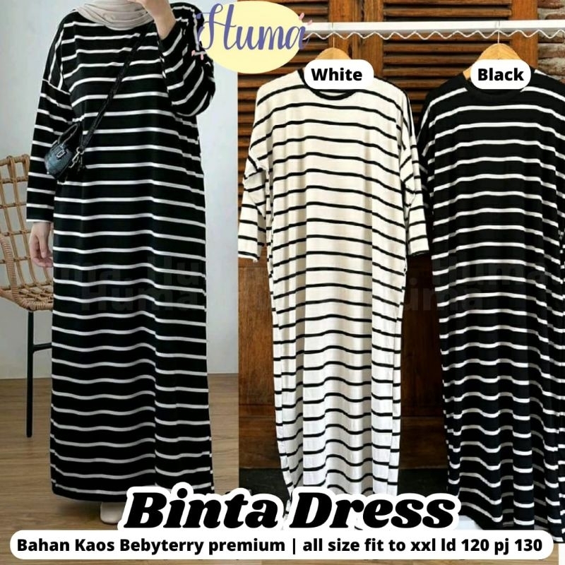 Binta Dress Maxy Gamis Kaos Babyterri Motif Salur Garis Ld 120 Jumbo Fit XXXL By Huma