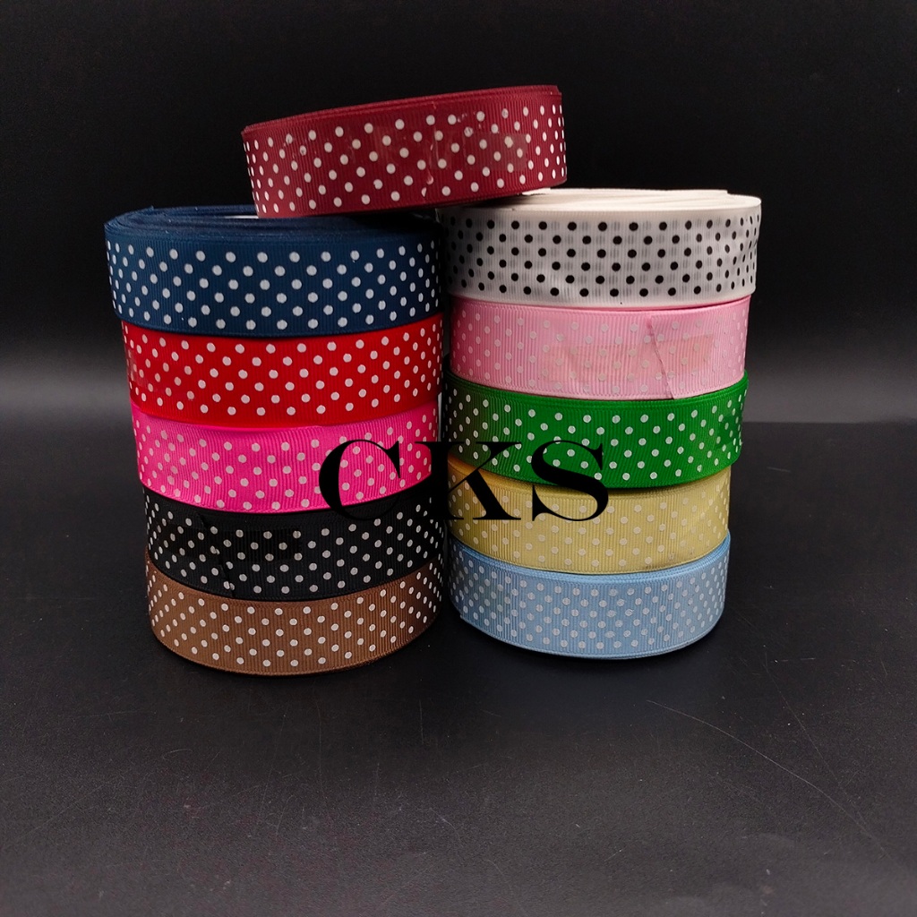 

Pita Grosgrin Polkadot / PIta Hias Ukuran 1"(Harga Per Roll)